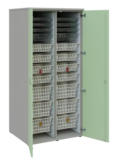 EUROMEDICA D - 90 skříň léková boxová, 2-dveřová, 1950x900x735, korpus šedý, dvířka šedo-zelinkavá